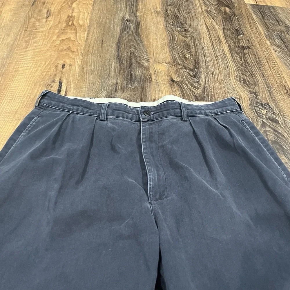 VTG Polo Ralph Lauren Andrew Pant W35 L30 Navy Blue Double Pleated Cuffed Hem